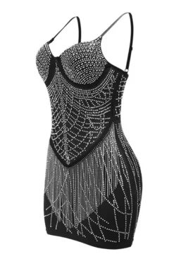 Sexy Plus Size Slight stretch Sling Slim Rhinestone Tassel Mini Dress Wholesale Tank & Cami Dresses -Plus-Size Dresses Sales Store AA017010 1701851664391 10