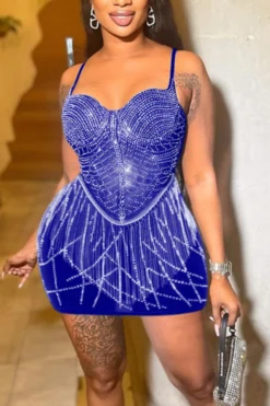 Sexy Plus Size Slight stretch Sling Slim Rhinestone Tassel Mini Dress Wholesale Tank & Cami Dresses -Plus-Size Dresses Sales Store AA017010 1701851664391 3