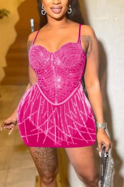 Sexy Plus Size Slight stretch Sling Slim Rhinestone Tassel Mini Dress Wholesale Tank & Cami Dresses -Plus-Size Dresses Sales Store AA017010 1701851664391 5