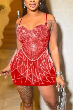 Sexy Plus Size Slight stretch Sling Slim Rhinestone Tassel Mini Dress Wholesale Tank & Cami Dresses -Plus-Size Dresses Sales Store AA017010 1701851664391 7