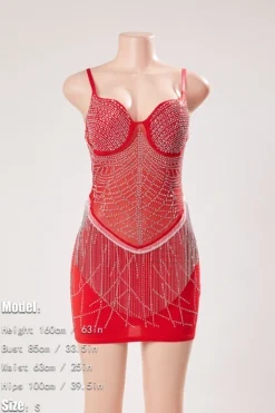 Sexy Plus Size Slight stretch Sling Slim Rhinestone Tassel Mini Dress Wholesale Tank & Cami Dresses -Plus-Size Dresses Sales Store AA017010 1701854534434