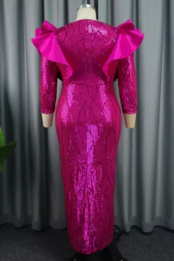 Sexy Plus Size Slight Stretch Ruffle Decor V-neck Sequin Slim Maxi Dress Wholesale Plus-Size Dresses -Plus-Size Dresses Sales Store AA017015 5