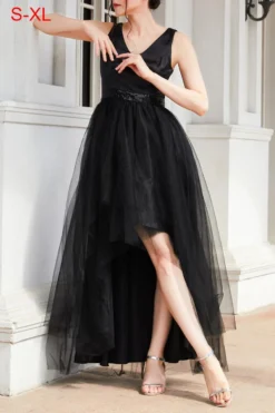 Elegant Non-stretch Irregular V-neck Maxi Evening Dress Wholesale Tank & Cami Dresses