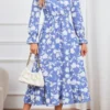 Casual Plus Size Non-stretch Flower Batch Printing With Belt Midi Dress Wholesale Plus-Size Dresses
