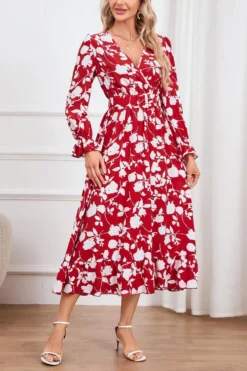 Casual Plus Size Non-stretch Flower Batch Printing With Belt Midi Dress Wholesale Plus-Size Dresses -Plus-Size Dresses Sales Store AA017127 10