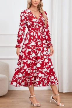 Casual Plus Size Non-stretch Flower Batch Printing With Belt Midi Dress Wholesale Plus-Size Dresses -Plus-Size Dresses Sales Store AA017127 11