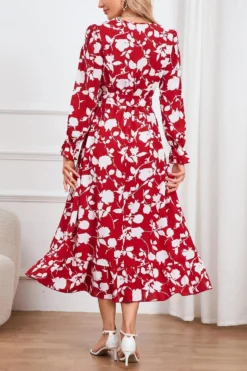 Casual Plus Size Non-stretch Flower Batch Printing With Belt Midi Dress Wholesale Plus-Size Dresses -Plus-Size Dresses Sales Store AA017127 12