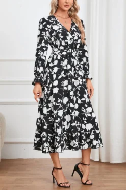 Casual Plus Size Non-stretch Flower Batch Printing With Belt Midi Dress Wholesale Plus-Size Dresses -Plus-Size Dresses Sales Store AA017127 14