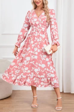 Casual Plus Size Non-stretch Flower Batch Printing With Belt Midi Dress Wholesale Plus-Size Dresses -Plus-Size Dresses Sales Store AA017127 17