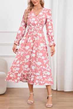 Casual Plus Size Non-stretch Flower Batch Printing With Belt Midi Dress Wholesale Plus-Size Dresses -Plus-Size Dresses Sales Store AA017127 18
