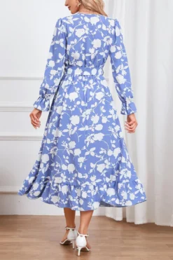 Casual Plus Size Non-stretch Flower Batch Printing With Belt Midi Dress Wholesale Plus-Size Dresses -Plus-Size Dresses Sales Store AA017127 4