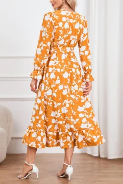 Casual Plus Size Non-stretch Flower Batch Printing With Belt Midi Dress Wholesale Plus-Size Dresses -Plus-Size Dresses Sales Store AA017127 8