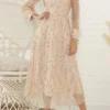 Elegant Plus Size Non-stretch Sequins Tassel V-neck Long Sleeve Midi Dress Wholesale Plus-Size Dresses