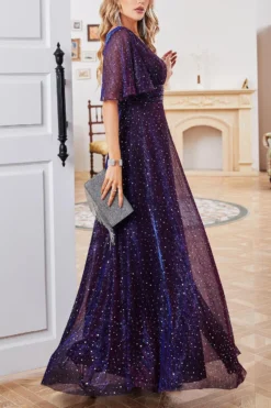 Elegant Slight Stretch Sequin Decor V-neck Short Sleeve Maxi Dress Wholesale -Plus-Size Dresses Sales Store AA017764 4