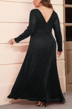 XL-5XL Plus Size Elegant V-neck Zip-up Stitching Mesh Slight Stretch Maxi Dress Wholesale -Plus-Size Dresses Sales Store AA018300 10