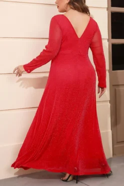 XL-5XL Plus Size Elegant V-neck Zip-up Stitching Mesh Slight Stretch Maxi Dress Wholesale -Plus-Size Dresses Sales Store AA018300 5