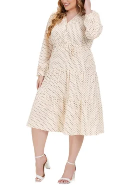 XL-5XL Plus Size Slight Stretch Dot Batch Printing V-neck Casual Midi Dress Wholesale -Plus-Size Dresses Sales Store AA018301 3