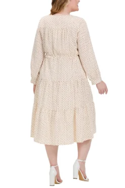 XL-5XL Plus Size Slight Stretch Dot Batch Printing V-neck Casual Midi Dress Wholesale -Plus-Size Dresses Sales Store AA018301 4