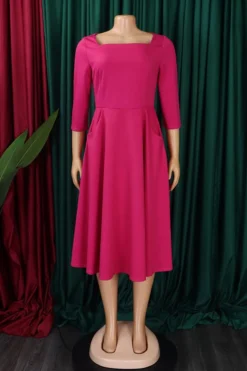 Casual Plus Size Slight Stretch 3 Colors Square Neck Zip-up Midi Dress Wholesale -Plus-Size Dresses Sales Store AA018452 10