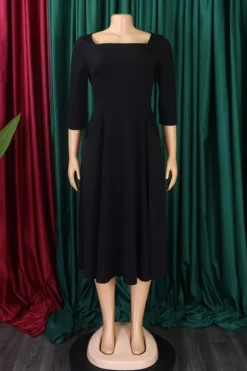Casual Plus Size Slight Stretch 3 Colors Square Neck Zip-up Midi Dress Wholesale -Plus-Size Dresses Sales Store AA018452 13