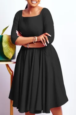 Casual Plus Size Slight Stretch 3 Colors Square Neck Zip-up Midi Dress Wholesale -Plus-Size Dresses Sales Store AA018452 3