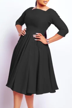Casual Plus Size Slight Stretch 3 Colors Square Neck Zip-up Midi Dress Wholesale -Plus-Size Dresses Sales Store AA018452 4