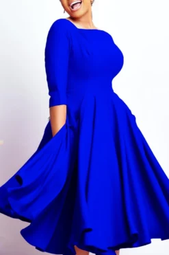 Casual Plus Size Slight Stretch 3 Colors Square Neck Zip-up Midi Dress Wholesale -Plus-Size Dresses Sales Store AA018452 6