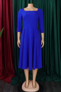 Casual Plus Size Slight Stretch 3 Colors Square Neck Zip-up Midi Dress Wholesale -Plus-Size Dresses Sales Store AA018452 7