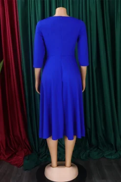 Casual Plus Size Slight Stretch 3 Colors Square Neck Zip-up Midi Dress Wholesale -Plus-Size Dresses Sales Store AA018452 9