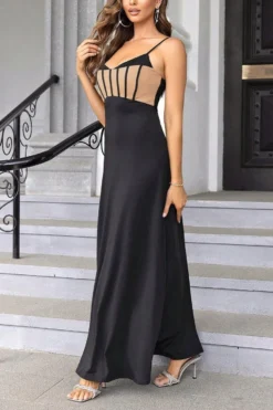 Elegant Non-stretch Contrast Color Sling Backless Maxi Dress Wholesale -Plus-Size Dresses Sales Store AA018730 4