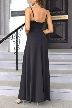 Elegant Non-stretch Contrast Color Sling Backless Maxi Dress Wholesale -Plus-Size Dresses Sales Store AA018730 5