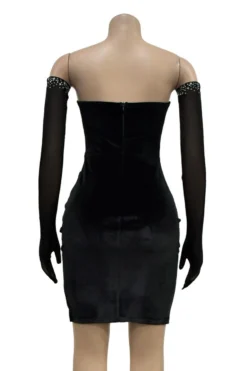 Sexy Plus Size Slight stretch Patchwork Slim Rhinestone Mini Dress(with Gloves) Wholesale Plus-Size Dresses -Plus-Size Dresses Sales Store AA018850 11