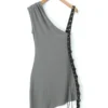 Sexy Stretch Solid Color Irregular Tie Skinny Mini Dress Size Run Small Wholesale Tank & Cami Dresses