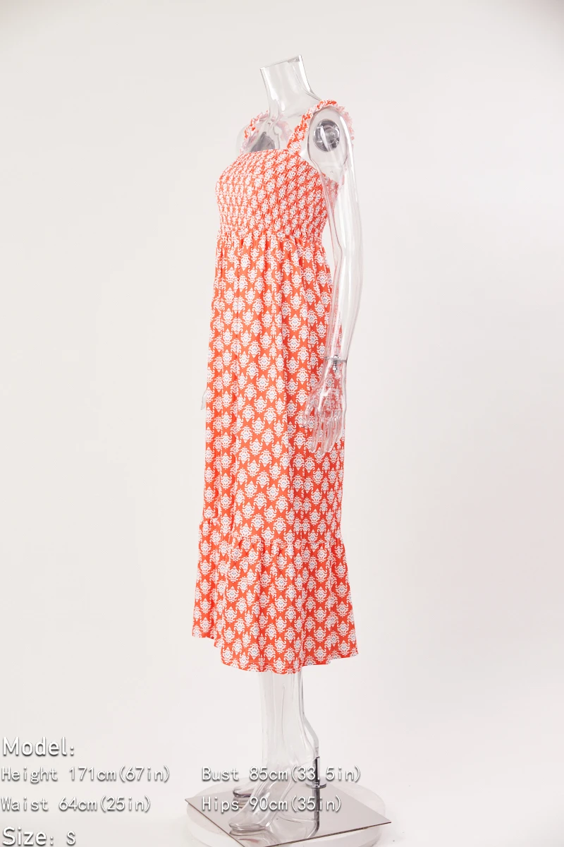 Casual Stylish Plus-size Slight Stretch Contrast Low-cut Print Midi Dress Wholesale 8 Casual Stylish Plus-size Slight Stretch Contrast Low-cut Print Midi Dress Wholesale - Image 8