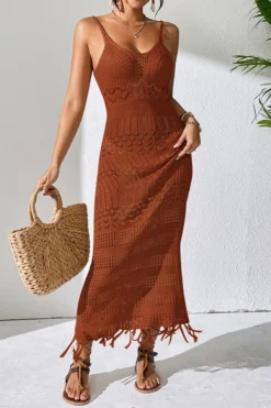 Sexy Slight Stretch 4-color Cut-out Fit Tassel Knitted Suspender Midi Dress Wholesale -Plus-Size Dresses Sales Store AA019524 1713840447824 10