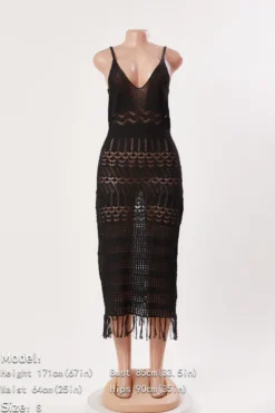 Sexy Slight Stretch 4-color Cut-out Fit Tassel Knitted Suspender Midi Dress Wholesale -Plus-Size Dresses Sales Store AA019524 1713840447824 15