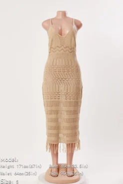 Sexy Slight Stretch 4-color Cut-out Fit Tassel Knitted Suspender Midi Dress Wholesale -Plus-Size Dresses Sales Store AA019524 1713840447824 18