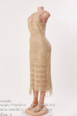 Sexy Slight Stretch 4-color Cut-out Fit Tassel Knitted Suspender Midi Dress Wholesale -Plus-Size Dresses Sales Store AA019524 1713840447824 19