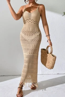 Sexy Slight Stretch 4-color Cut-out Fit Tassel Knitted Suspender Midi Dress Wholesale -Plus-Size Dresses Sales Store AA019524 1713840447824 2
