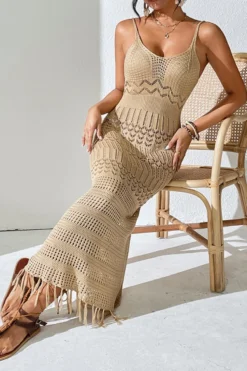 Sexy Slight Stretch 4-color Cut-out Fit Tassel Knitted Suspender Midi Dress Wholesale -Plus-Size Dresses Sales Store AA019524 1713840447824 4