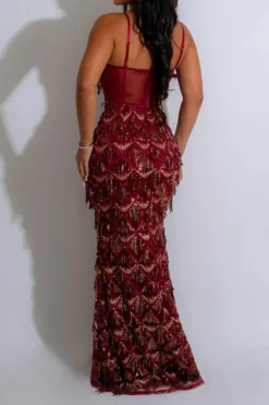 Sexy Plus Size Slight stretch Padded Mesh Sequins Tassel Sling Maxi Dress Wholesale -Plus-Size Dresses Sales Store AA019649 4