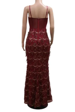 Sexy Plus Size Slight stretch Padded Mesh Sequins Tassel Sling Maxi Dress Wholesale -Plus-Size Dresses Sales Store AA019649 7