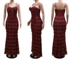 Sexy Plus Size Slight stretch Padded Mesh Sequins Tassel Sling Maxi Dress Wholesale -Plus-Size Dresses Sales Store AA019649 8