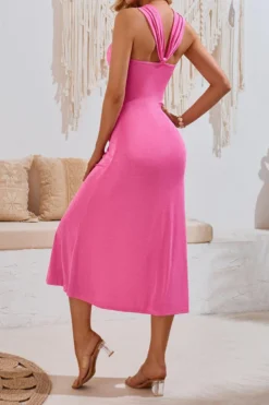 Sexy Slight Stretch 3-color Trade Ribbon Smocked Midi Dress(with Ribbon) Wholesale Tank & Cami Dresses -Plus-Size Dresses Sales Store AA019653 10