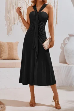 Sexy Slight Stretch 3-color Trade Ribbon Smocked Midi Dress(with Ribbon) Wholesale Tank & Cami Dresses -Plus-Size Dresses Sales Store AA019653 12