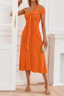 Sexy Slight Stretch 3-color Trade Ribbon Smocked Midi Dress(with Ribbon) Wholesale Tank & Cami Dresses -Plus-Size Dresses Sales Store AA019653 4