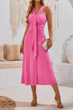 Sexy Slight Stretch 3-color Trade Ribbon Smocked Midi Dress(with Ribbon) Wholesale Tank & Cami Dresses -Plus-Size Dresses Sales Store AA019653 6