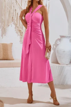 Sexy Slight Stretch 3-color Trade Ribbon Smocked Midi Dress(with Ribbon) Wholesale Tank & Cami Dresses -Plus-Size Dresses Sales Store AA019653 7