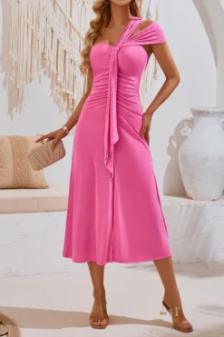 Sexy Slight Stretch 3-color Trade Ribbon Smocked Midi Dress(with Ribbon) Wholesale Tank & Cami Dresses -Plus-Size Dresses Sales Store AA019653 8