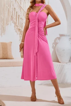 Sexy Slight Stretch 3-color Trade Ribbon Smocked Midi Dress(with Ribbon) Wholesale Tank & Cami Dresses -Plus-Size Dresses Sales Store AA019653 9